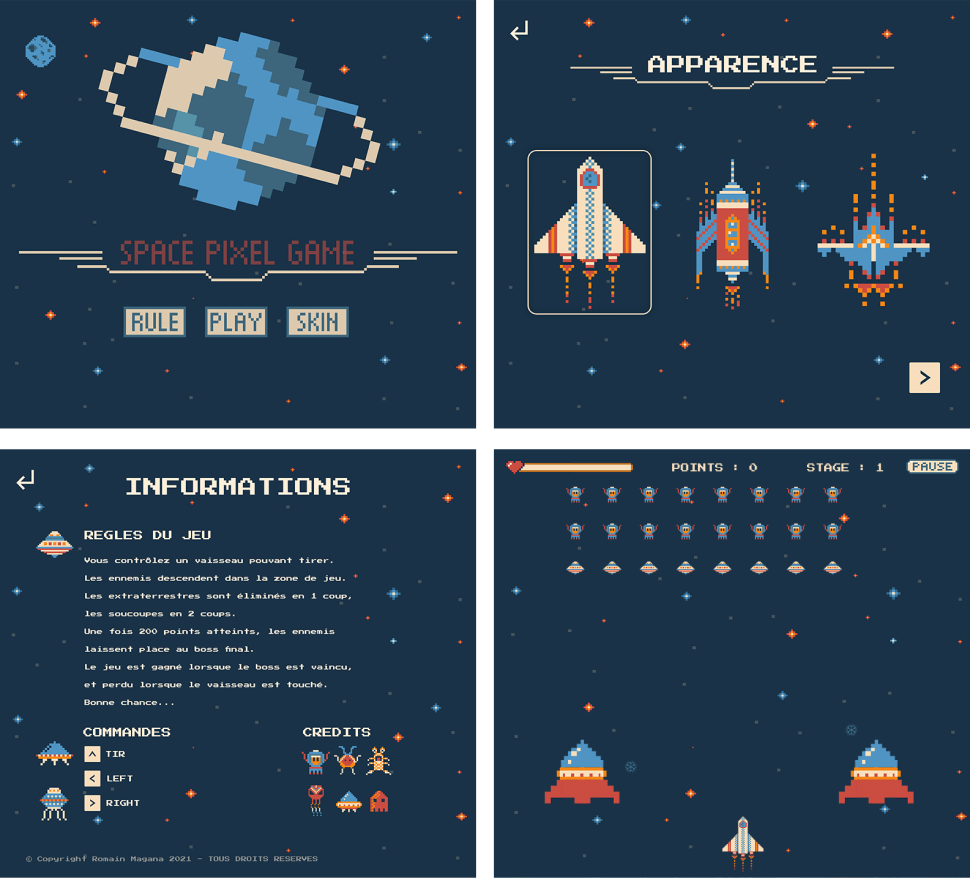 Space Pixel Game affichage graphique